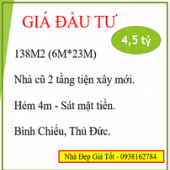 Giá đầu tư-138m2(6×23)-Bình Chiểu-TĐ-2 tầng-HXH-Sát MT kinh doanh.